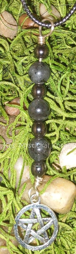 Hematite and Larvikite Pendant